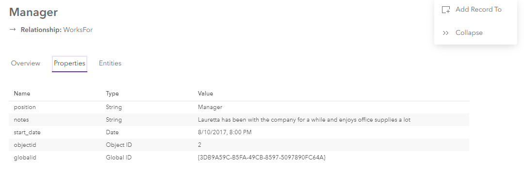 the properties for a selected relationhship in the knowledge graph view